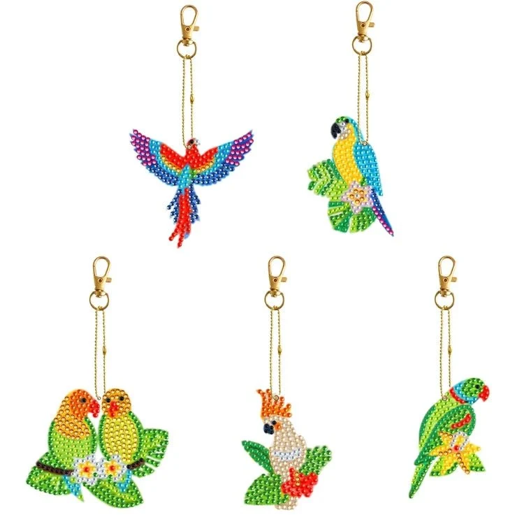 Diamond Painting Schlüsselanhänger Papagei 5er Set DIY Bastelset