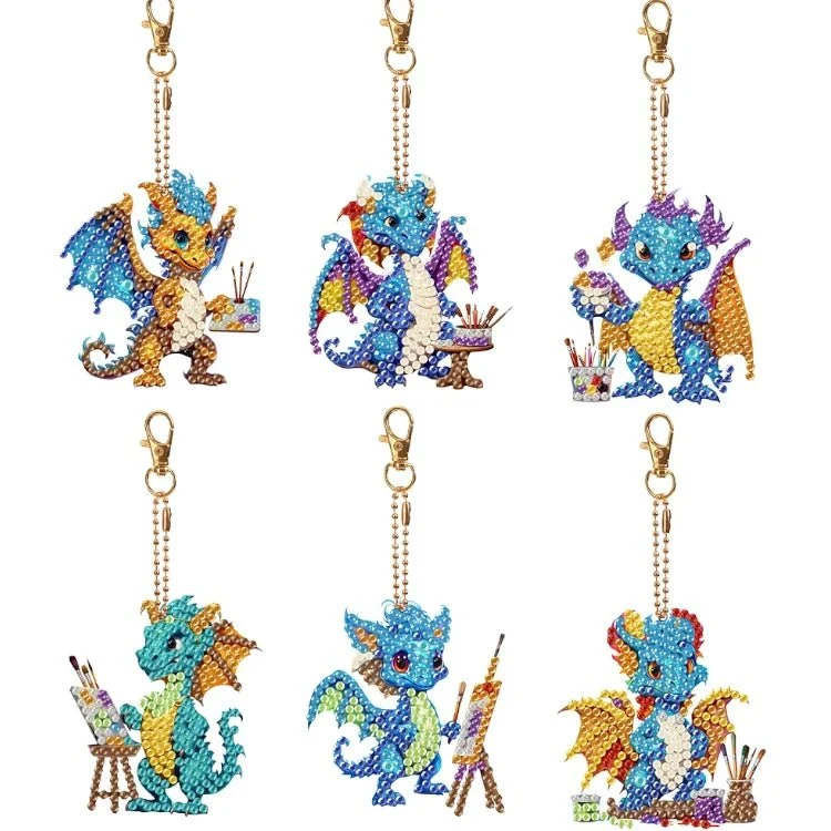 Diamond Painting Schlüsselanhänger Bunte Künstler Drachen 6er Set DIY Bastelset