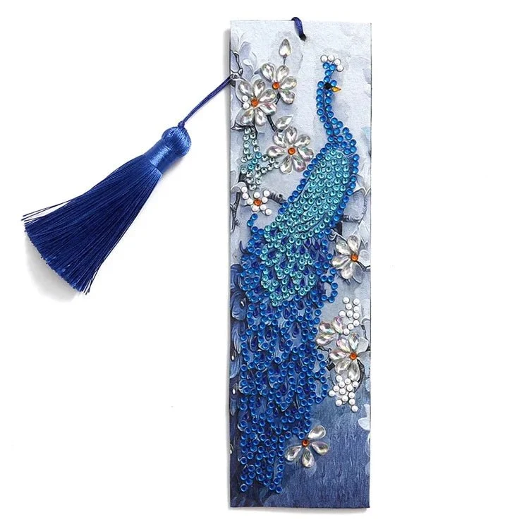 Lesezeichen Pfau mit Blumen - Diamond Painting
