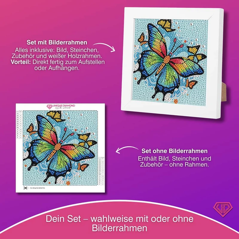 5D Diamond Painting Regenbogenschmetterling Aria mit Strasssteine