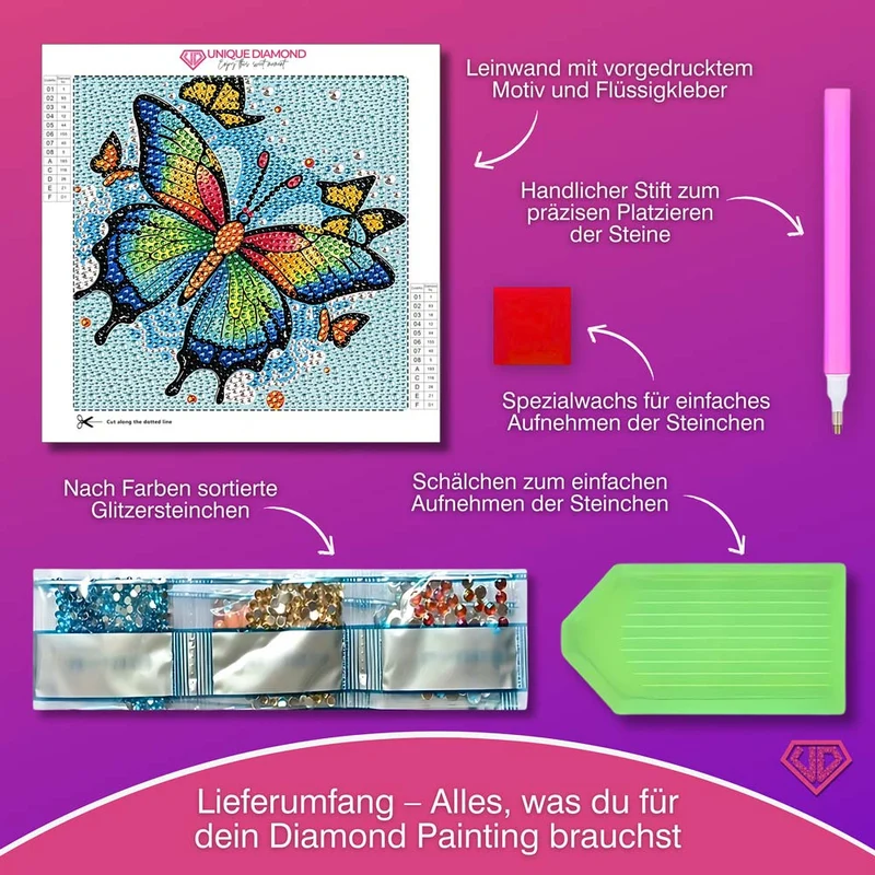 5D Diamond Painting Regenbogenschmetterling Aria mit Strasssteine