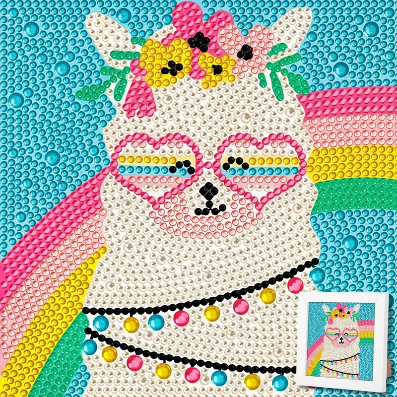 5D Diamond Painting Regenbogen-Alpaka Gloria mit Strasssteinchen
