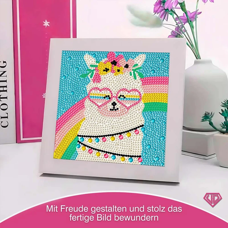 5D Diamond Painting Regenbogen-Alpaka Gloria mit Strasssteinchen