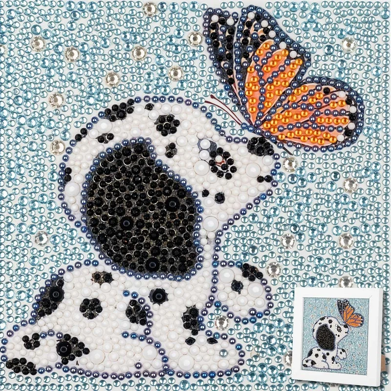 5D Diamond Painting Hund mit Schmetterling Strasssteine