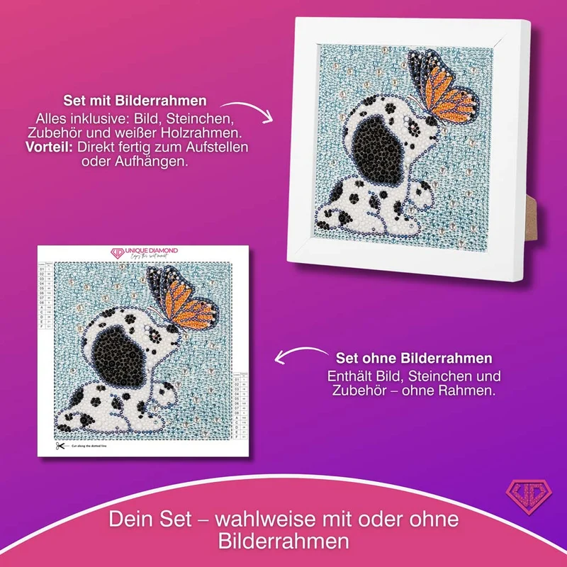 5D Diamond Painting Hund mit Schmetterling Strasssteine