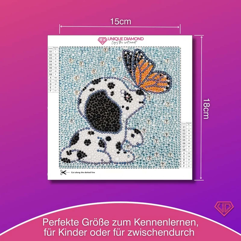 5D Diamond Painting Hund mit Schmetterling Strasssteine