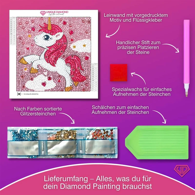 5D Diamond Painting Unicorn in Love mit Strasssteinchen