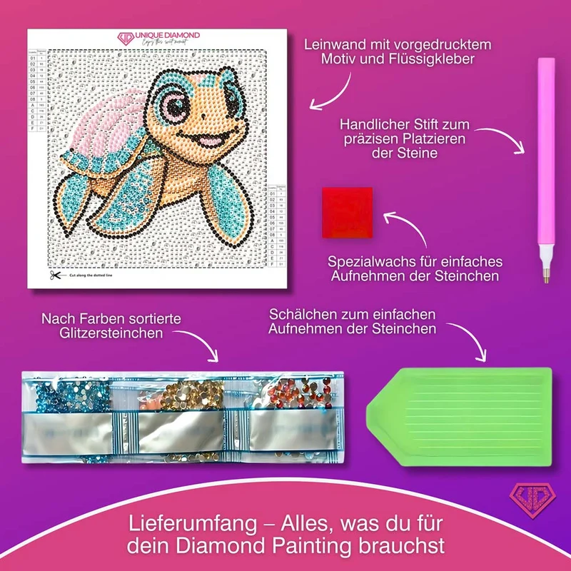 5D Diamond Painting Tilda die Meeresschildkröte mit Strasssteinchen