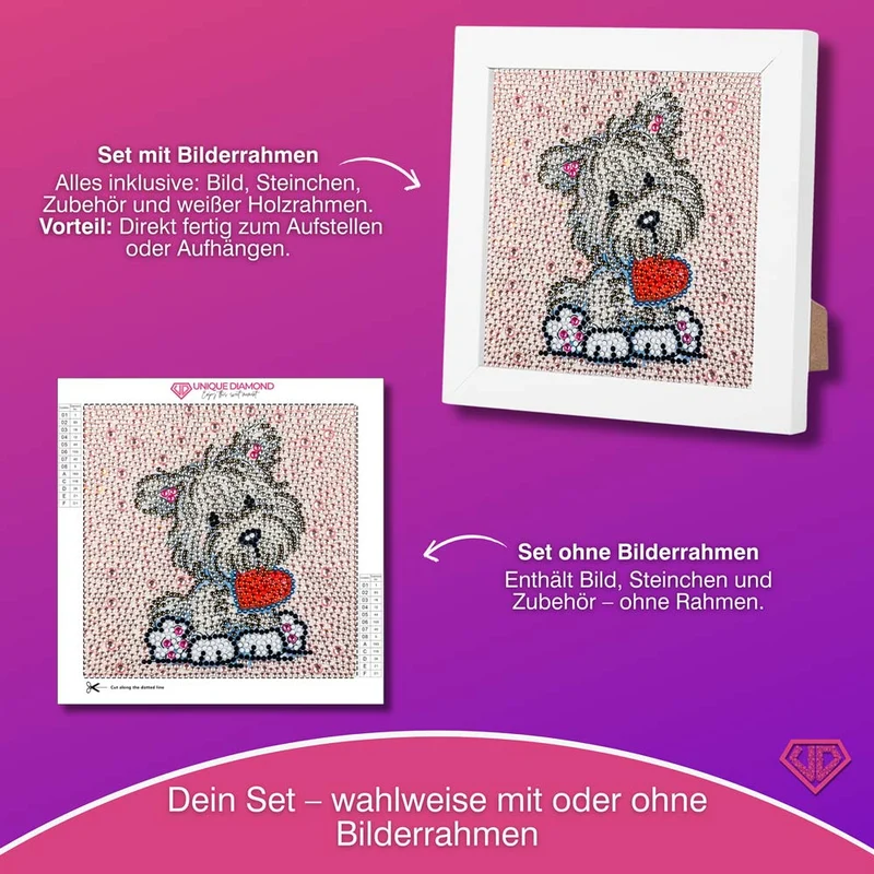 5D Diamond Painting Herz-Hündchen Benny Strasssteine