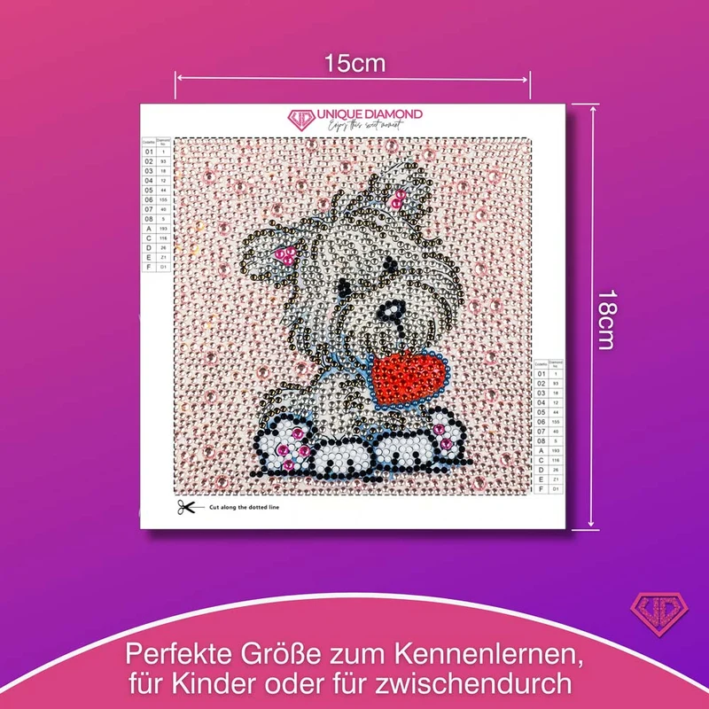 5D Diamond Painting Herz-Hündchen Benny Strasssteine