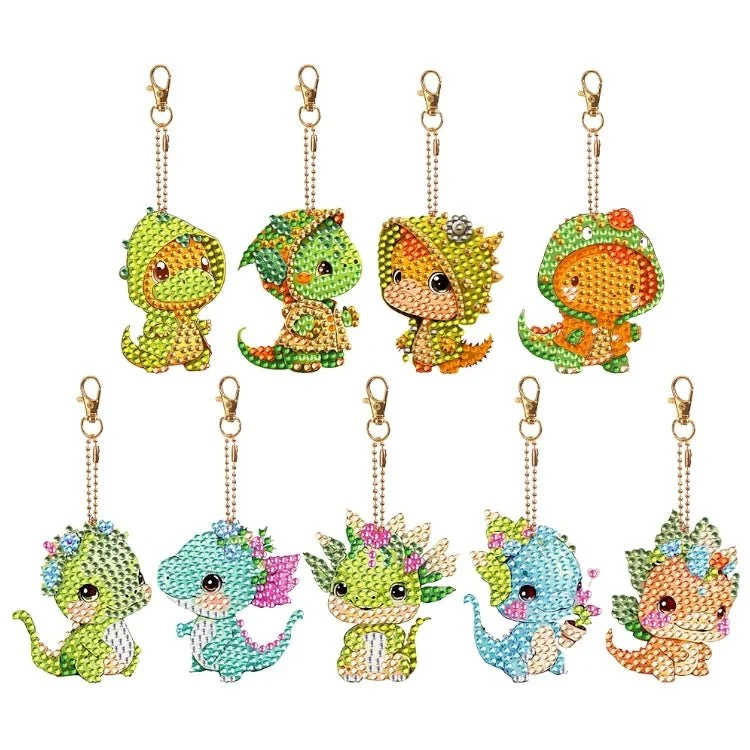 Diamond Painting Schlüsselanhänger Dinos 9er Set DIY Bastelset
