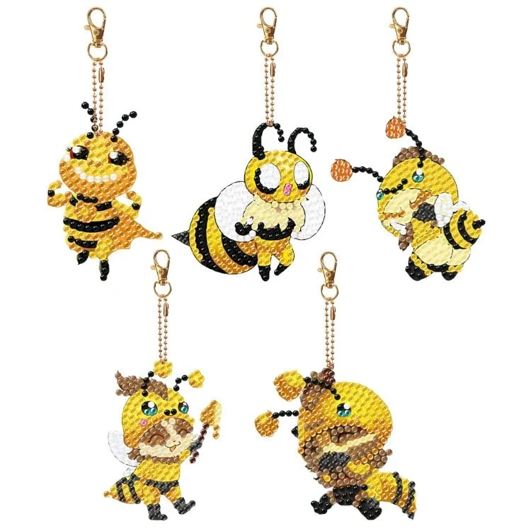 Diamond Painting Schlüsselanhänger Bienen 5er Set DIY Bastelset