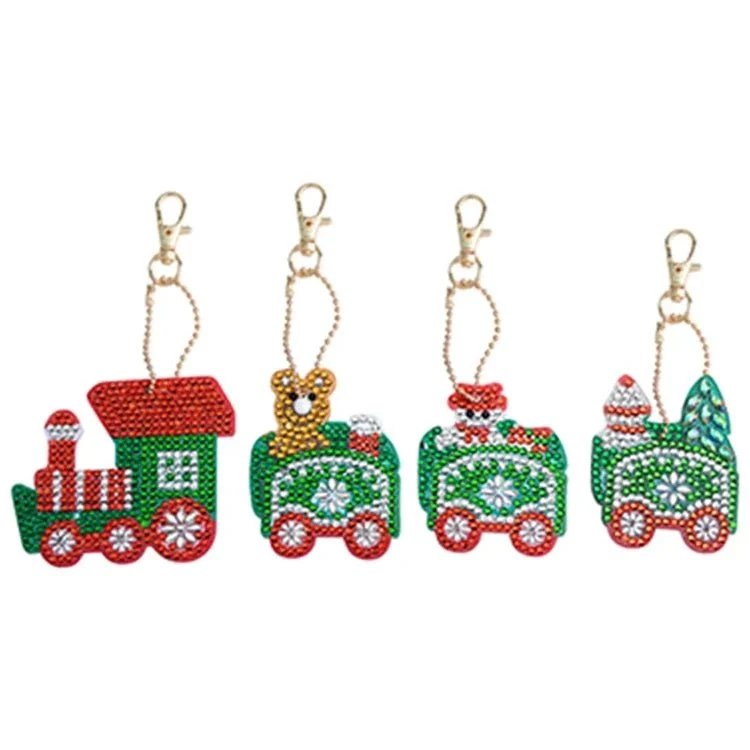 Diamond Painting Schlüsselanhänger Weihnachtszug 4er Set DIY Bastelset