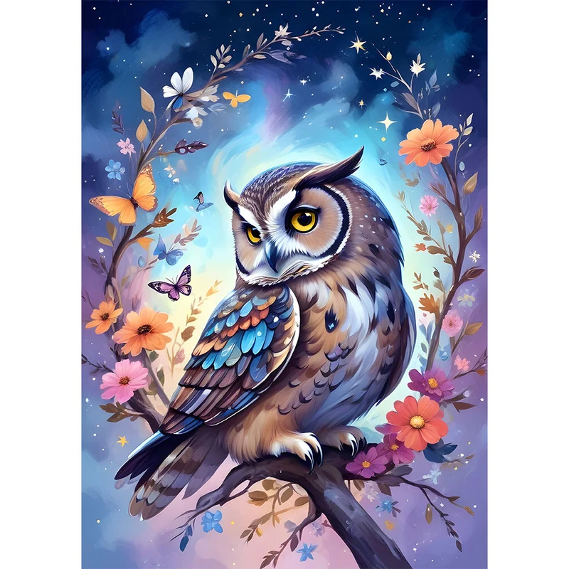 5D Diamond Painting – Eule mit Blumen