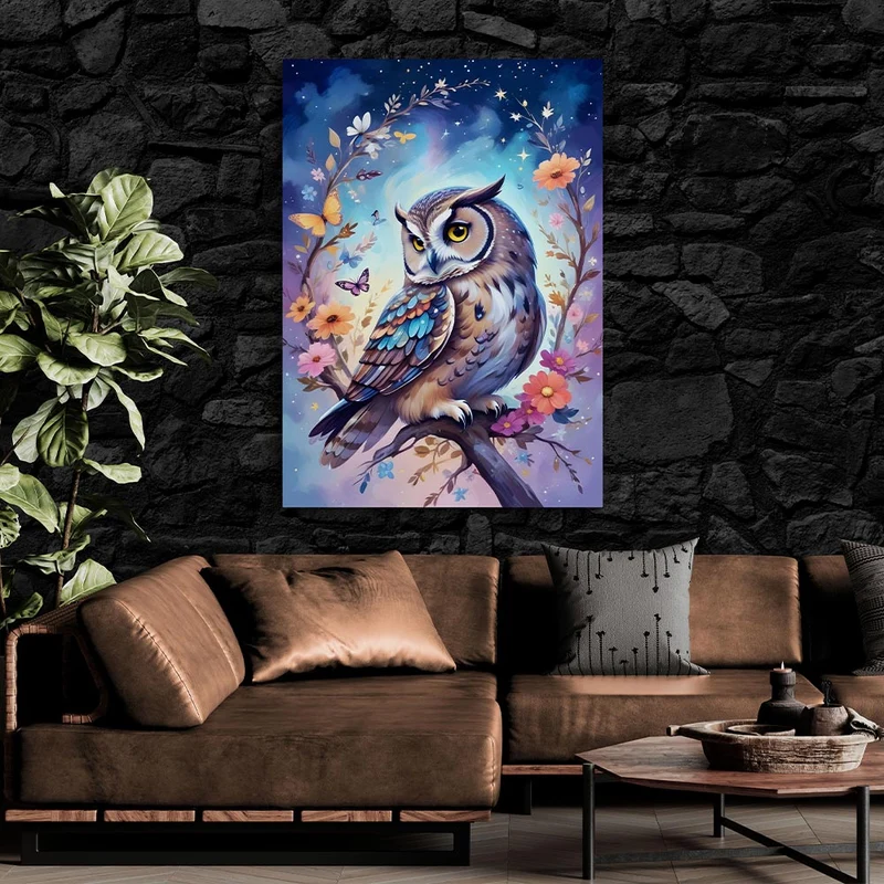 5D Diamond Painting – Eule mit Blumen