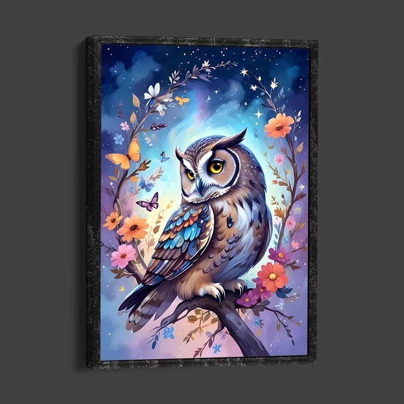 5D Diamond Painting – Eule mit Blumen