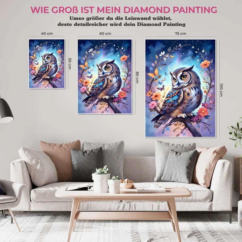5D Diamond Painting – Eule mit Blumen
