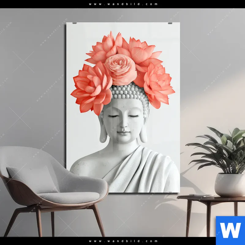 Acrylglasbild | Buddha mit Blütenkrone | Hochformat