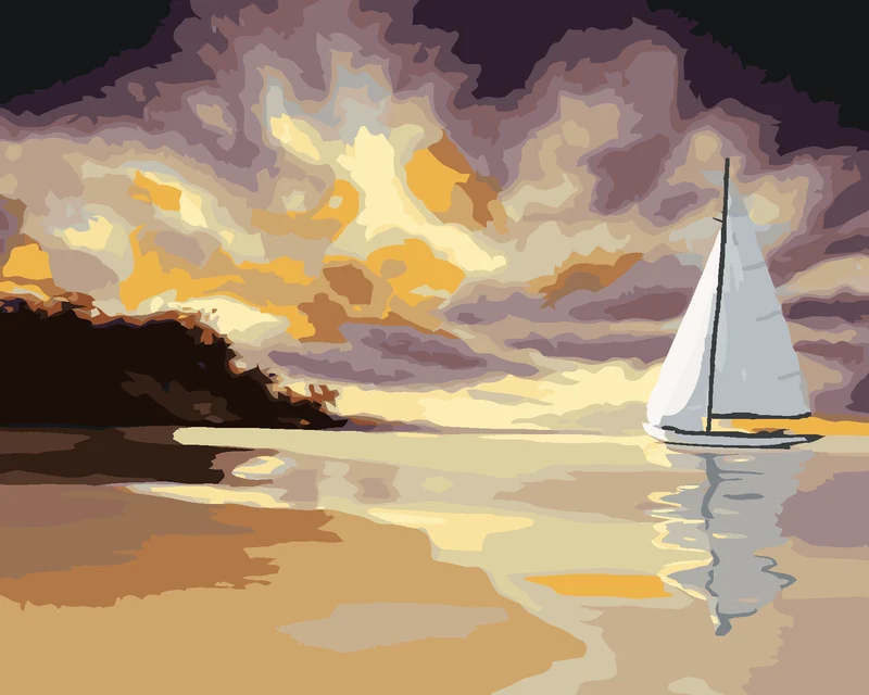 Diamond painting - KLEINES SEGELSCHIFF AN DER KÜSTE (D. RUSTY RUST)