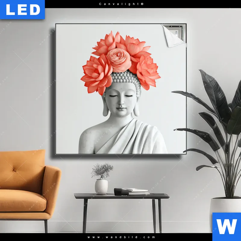 Canvalight® Leuchtbild | Buddha mit Blütenkrone | Quadrat