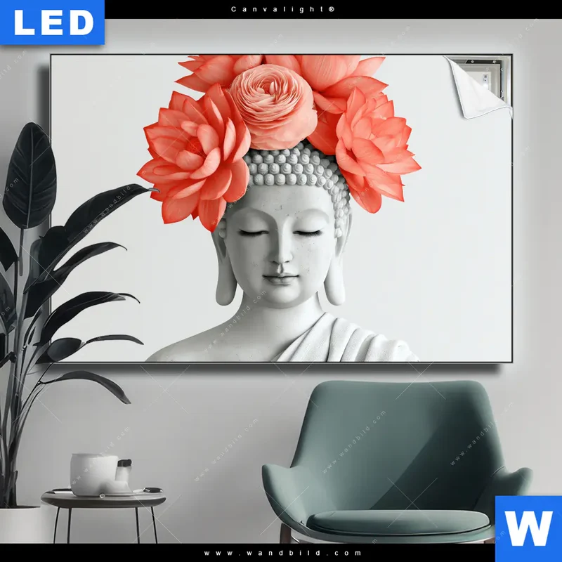 Canvalight® Leuchtbild | Buddha mit Blütenkrone | Querformat