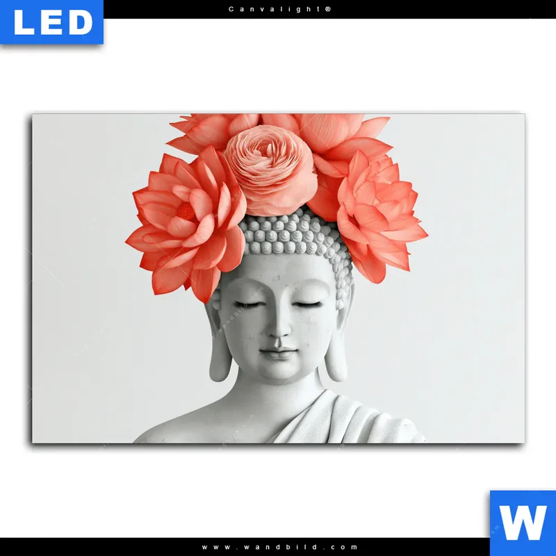 Canvalight® Leuchtbild | Buddha mit Blütenkrone | Querformat