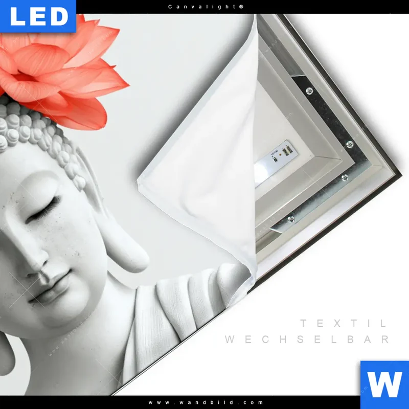 Canvalight® Leuchtbild | Buddha mit Blütenkrone | Querformat
