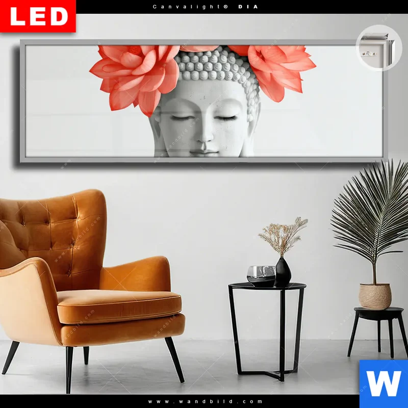 Leuchtbild Acrylglas Canvalight® DIA | Buddha mit Blütenkrone | Panorama