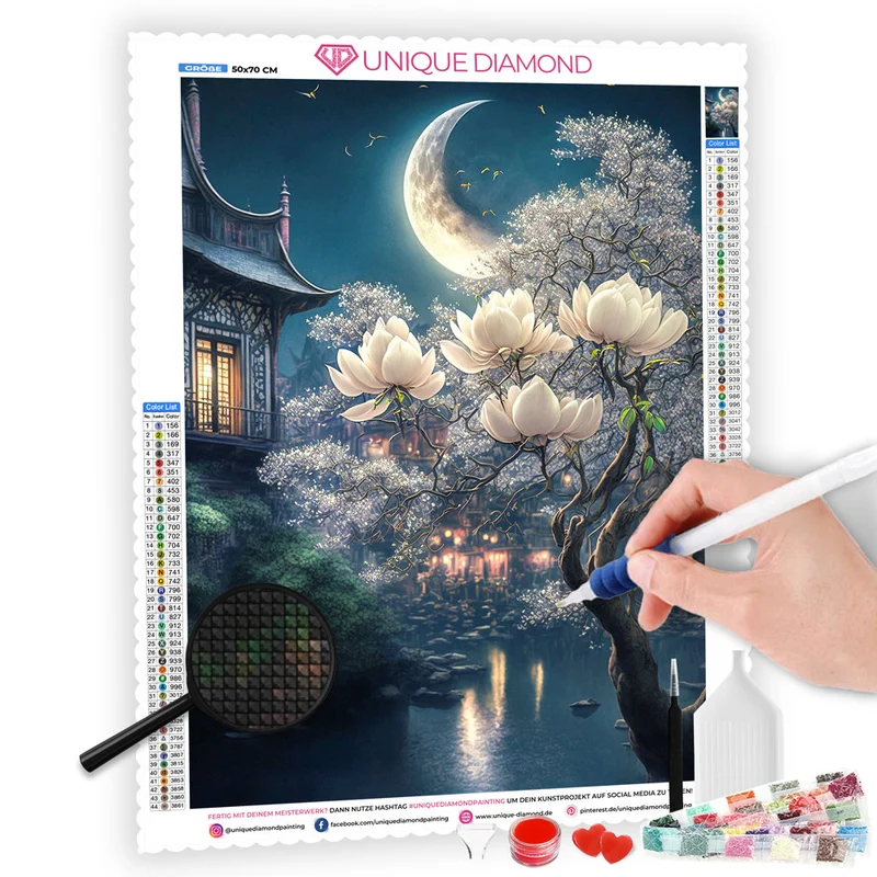 5D Diamond Painting – Dorf im Mondschein