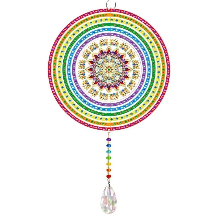 Drehbare runde Mandala mit Blumenkreis Windspiel - Diamond Painting