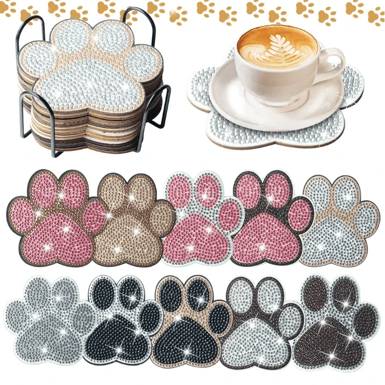 Diamond Painting Untersetzer Pfote 10er Set DIY Bastelset