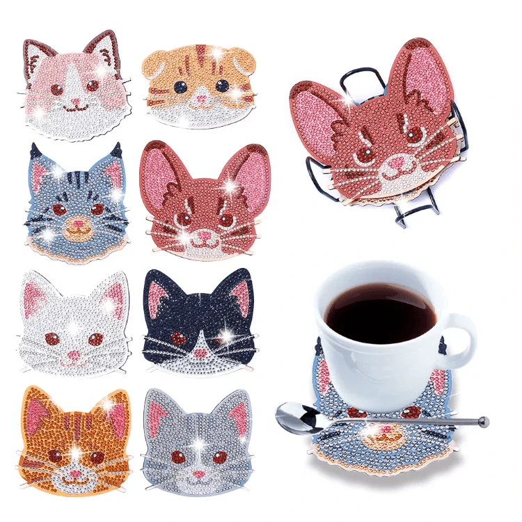 Diamond Painting Untersetzer Katz und Maus 8er Set DIY Bastelset