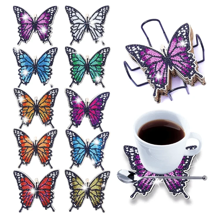 Diamond Painting Untersetzer Schmetterlinge 10er Set DIY Bastelset
