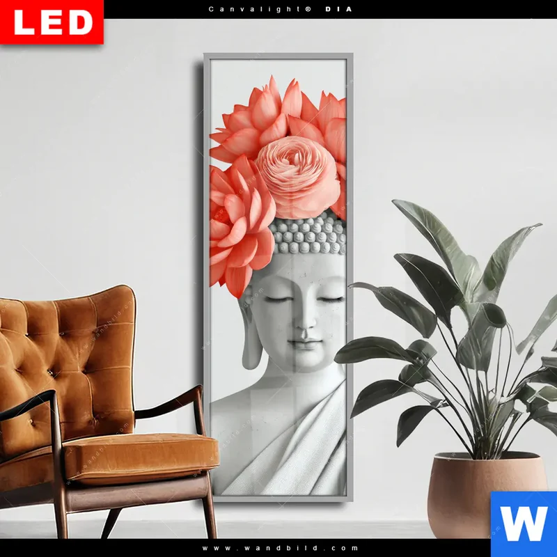 Wechselmotiv Acrylglas Canvalight® DIA | Buddha mit Blütenkrone | Schmal