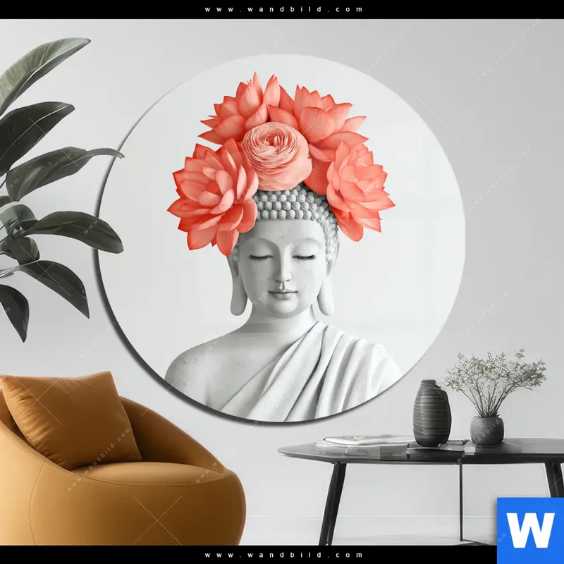 Acrylglasbild | Buddha mit Blütenkrone | Rund