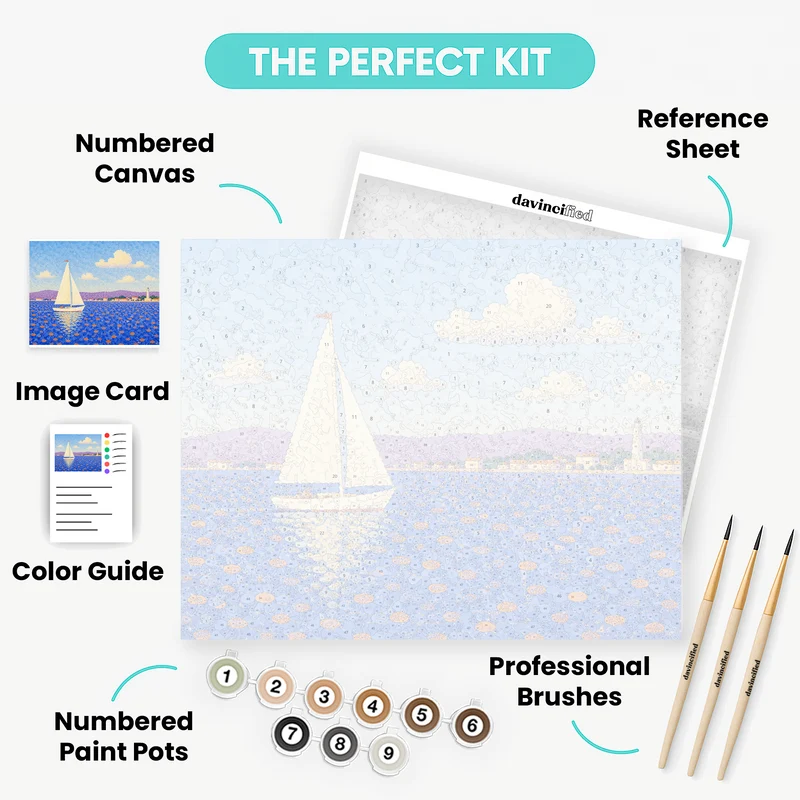 Solitary Sail, Cobalt Harbor - Paint by Numbers Kit