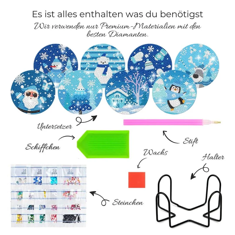 5D Diamond Painting Untersetzer Weihnachten Blau