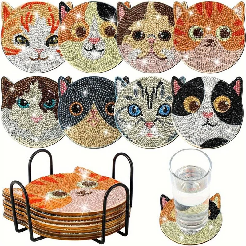 5D Diamond Painting Untersetzer Katzen 8 Stück