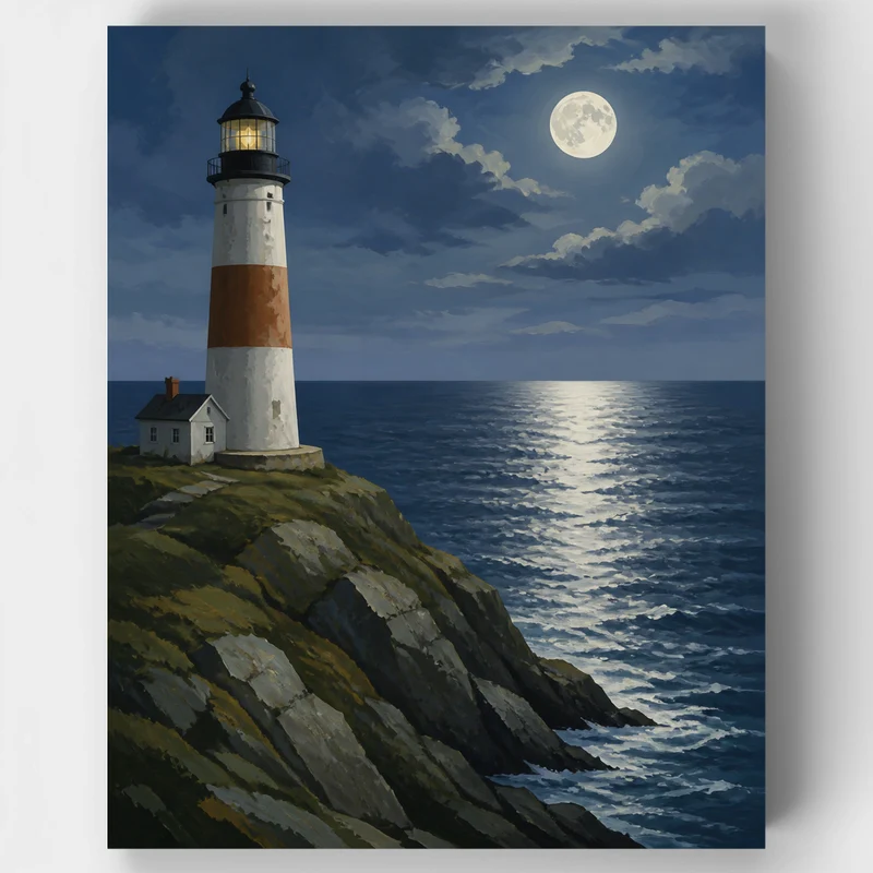 Moonlit Lighthouse Vigil - Paint by Numbers Kit