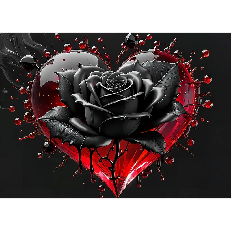 5D Diamond Painting – Black Rose With Heart
