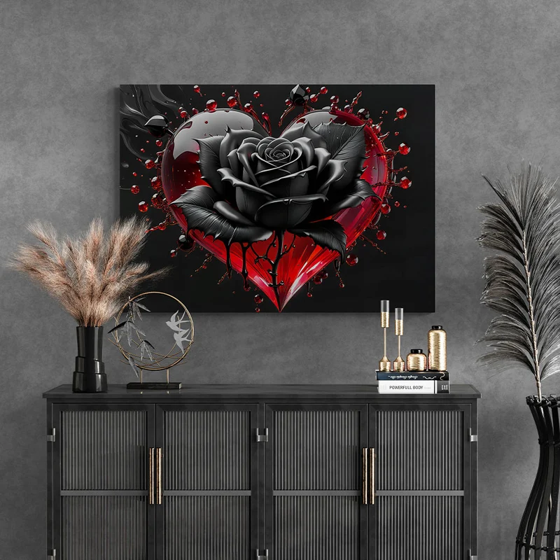 5D Diamond Painting – Black Rose With Heart
