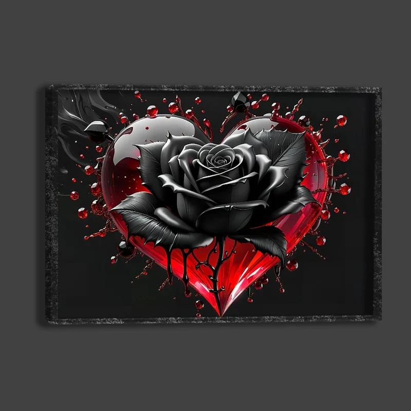 5D Diamond Painting – Black Rose With Heart