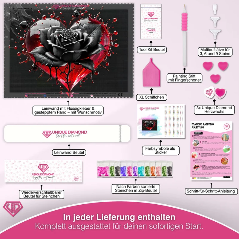 5D Diamond Painting – Black Rose With Heart