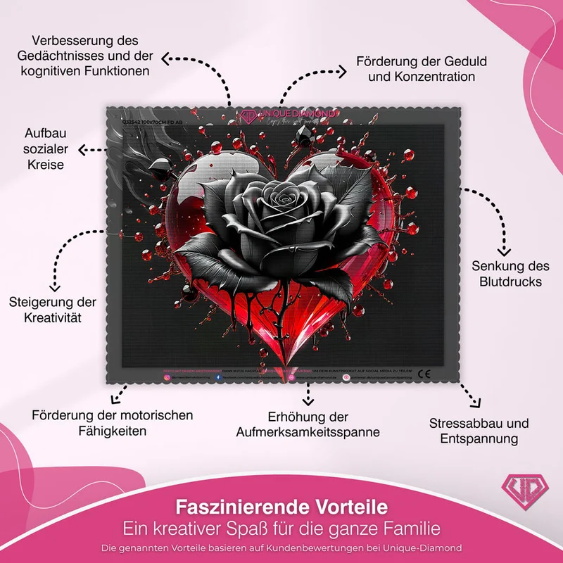 5D Diamond Painting – Black Rose With Heart