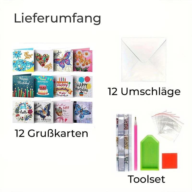 5D Diamond Painting Grußkarten – All-in-One Grußkarten-Set 12-teilig