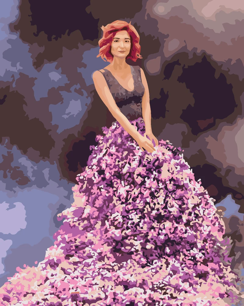 Diamond painting - FRAU IM FLIEDERFARBENEN KLEID
