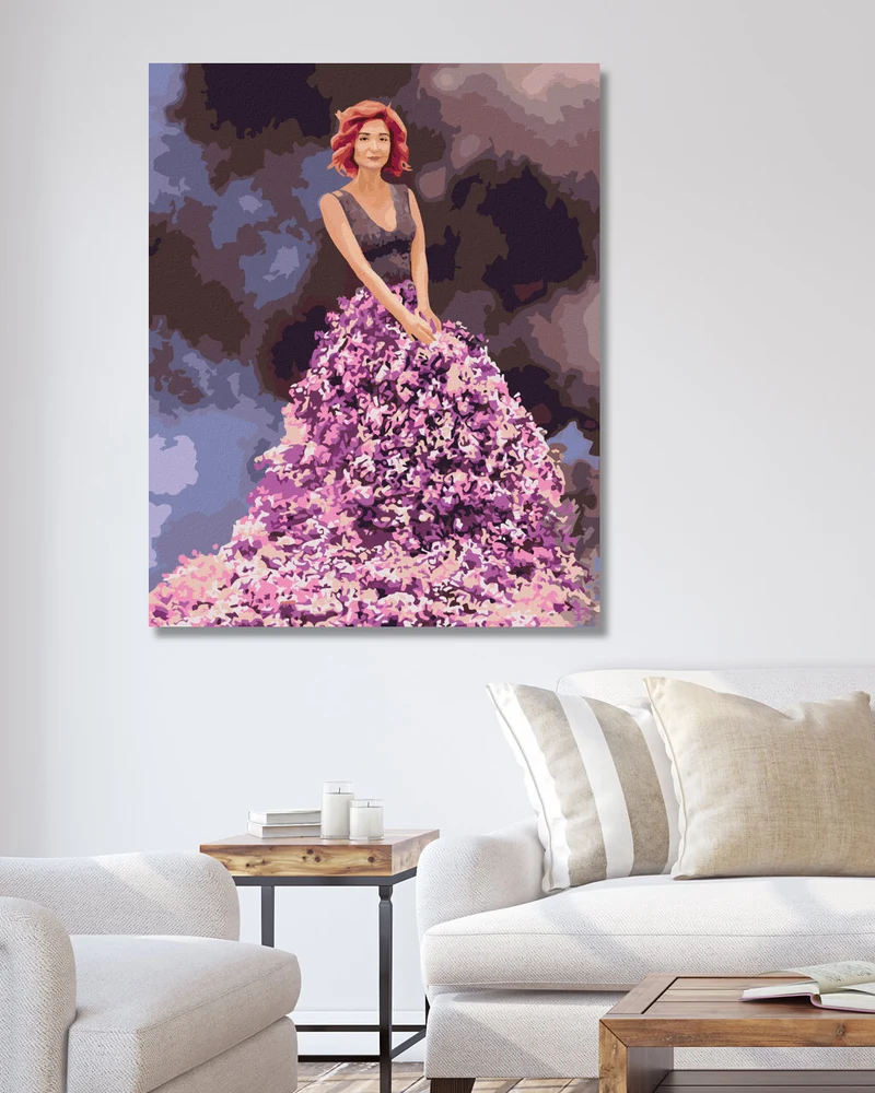 Diamond painting - FRAU IM FLIEDERFARBENEN KLEID