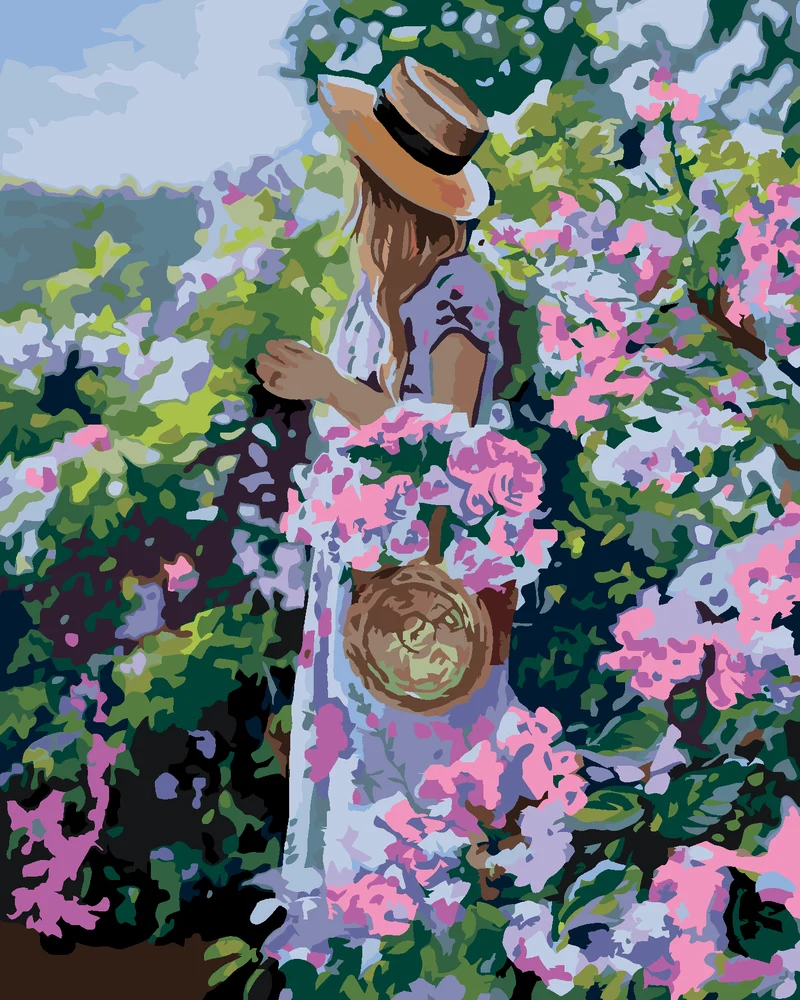 Diamond painting - FRAU MIT HUT BEI BLUMEN