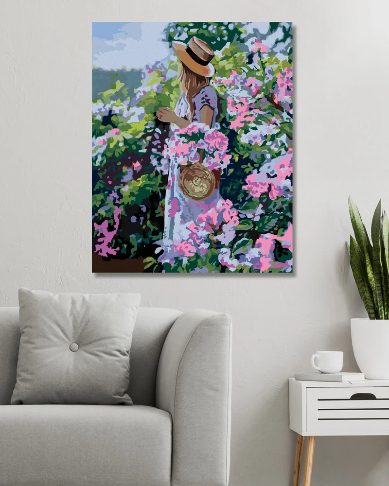 Diamond painting - FRAU MIT HUT BEI BLUMEN