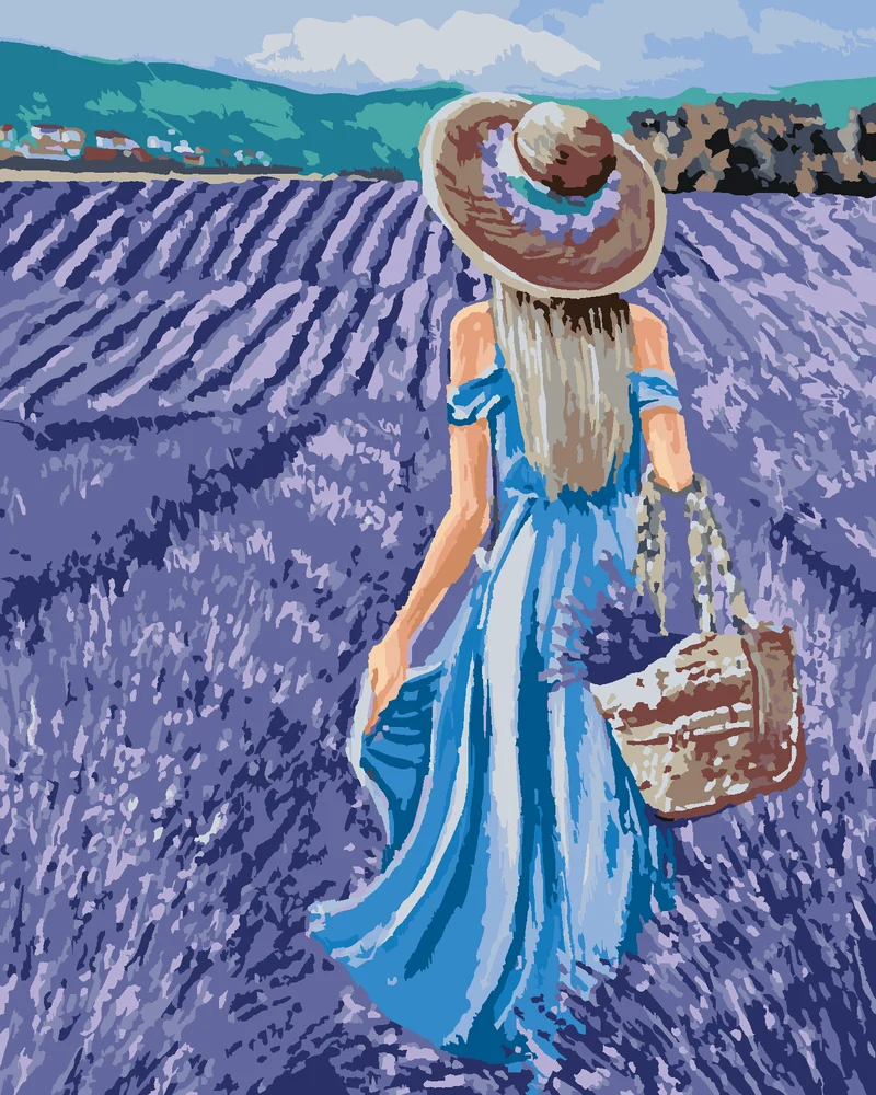 Diamond painting - FRAU IN BLAUEM KLEID IM LAVENDELFELD